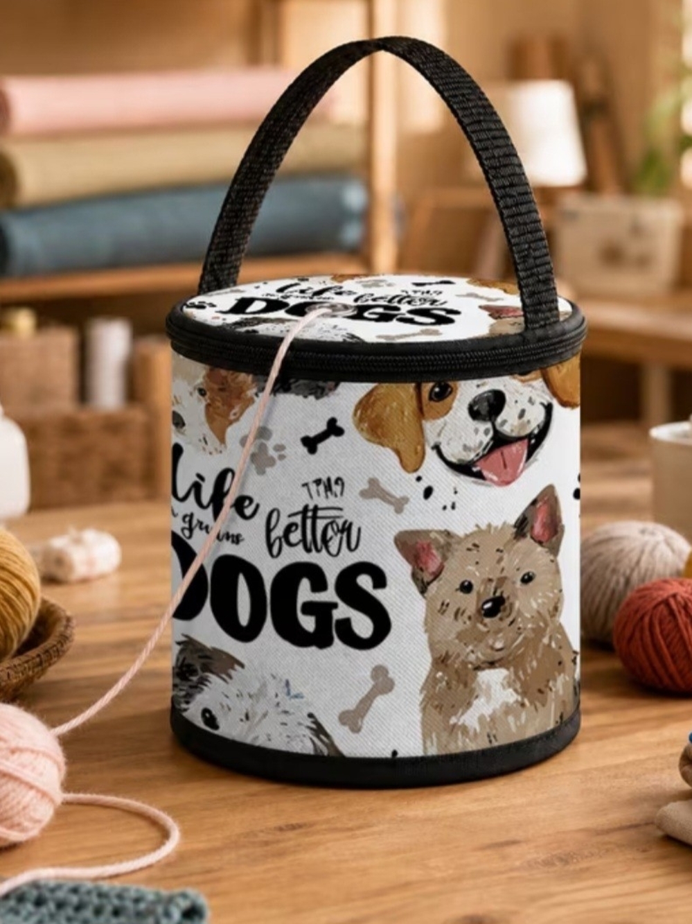 GIFT IDEA$$ Round Crochet Case Dog Bag -  "Life Is Better With Dogs"